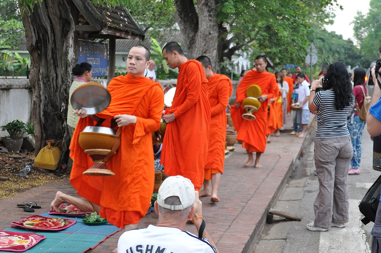 Monks collecting morning alms in Luang Prabang