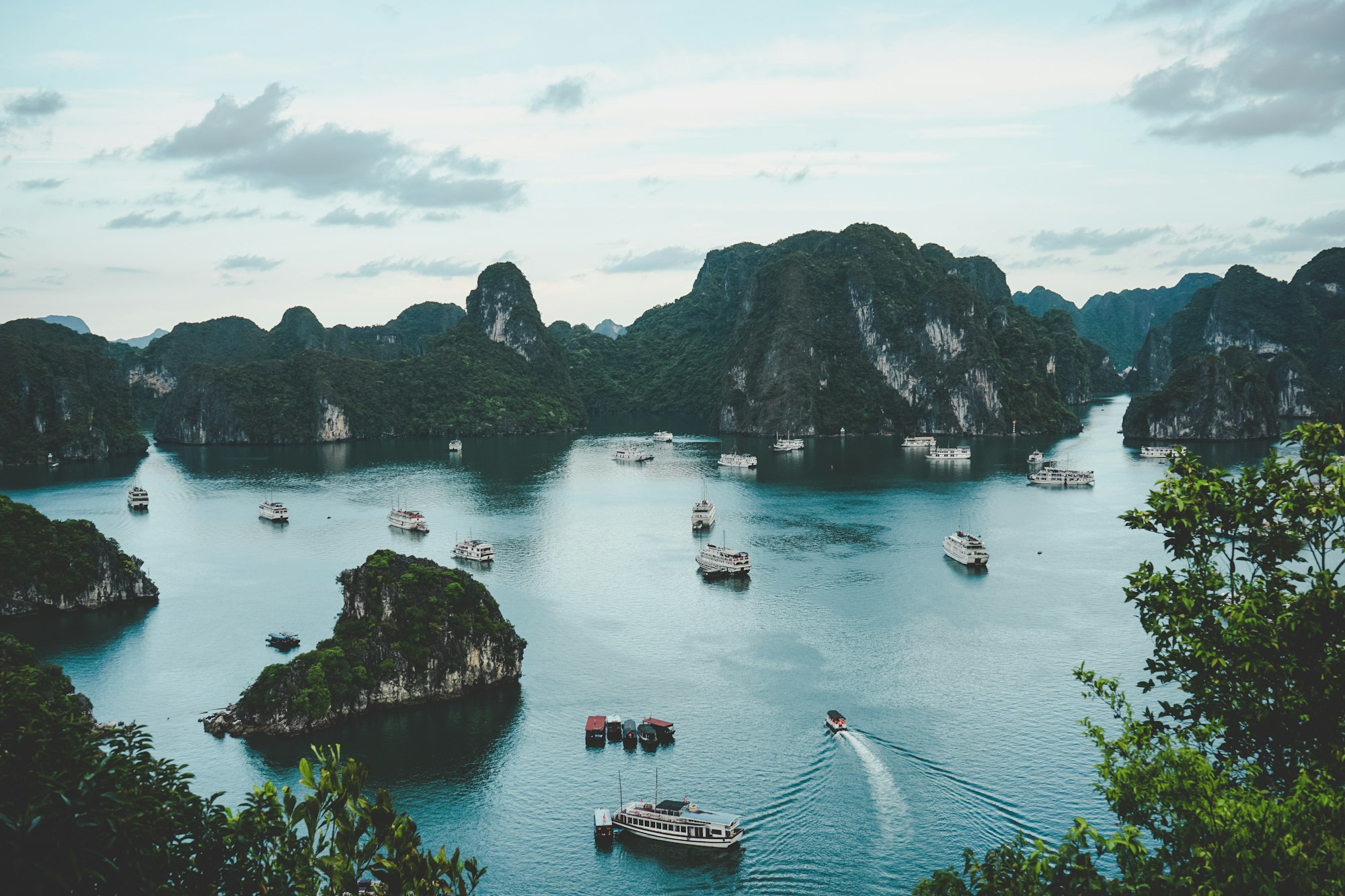 Traditional junk boat cruising Ha Long Bay, Vietnam